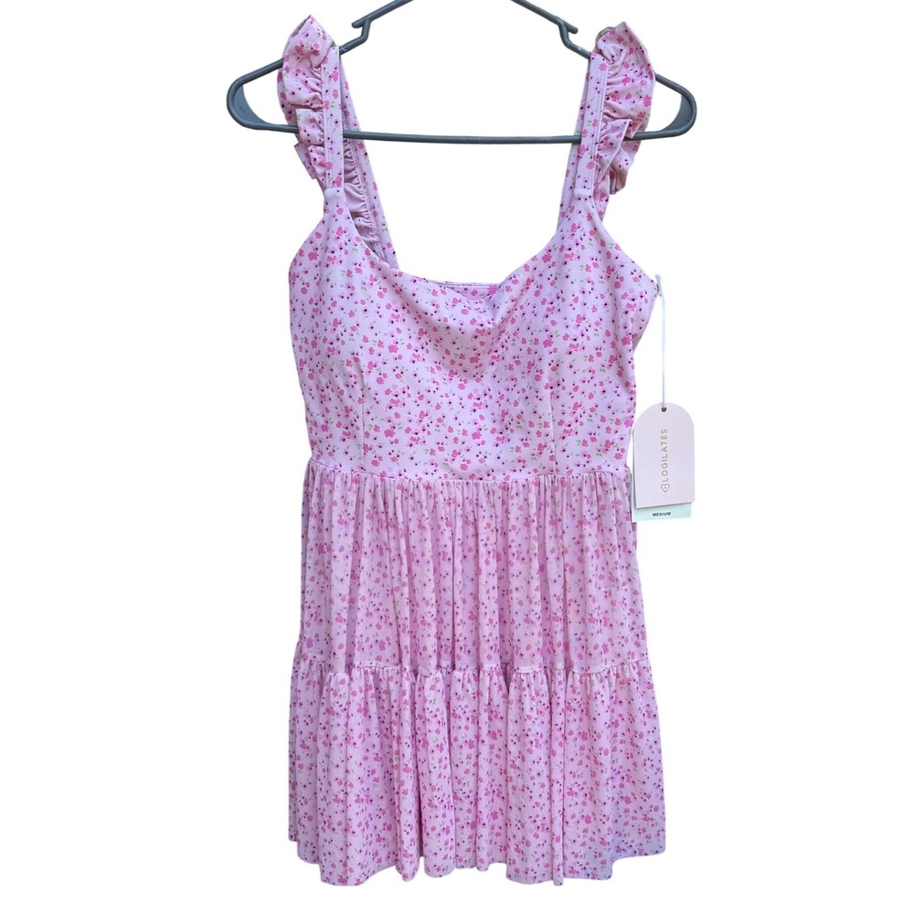 Blogilates Ballerina Ruffle Dress Pink Floral Activewear Skort Dress Medium NWT